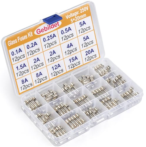 Gebildet 15 Werte 180pcs 5×20mm 250V Fast-Schlag Glas Sicherungen Sortimentskit(0.1A/0.2A/0.25A/0.5A/1A/1.5A/2A/3A/4A/5A/8A/10A/12A/15A/20A,Jedes 12pcs)