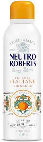 Neutro Roberts, Siracusa Deodorant Spray, ohne Aluminiumsalze, keine Flecken, mit ätherischem Öl von Orange und Salzblüten, mit reinem Glycerinöl, Deodorant für Damen und Herren, 200 ml, 48 h