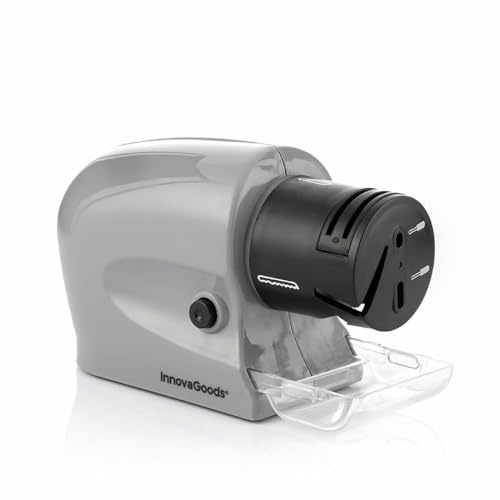 InnovaGoods - 6-in-1 Multifunktions Elektro-Messerschärfer, Für Messer Scheren Werkzeuge, Kompakt und Batteriebetrieben, Grau, Klein, Kunststoff