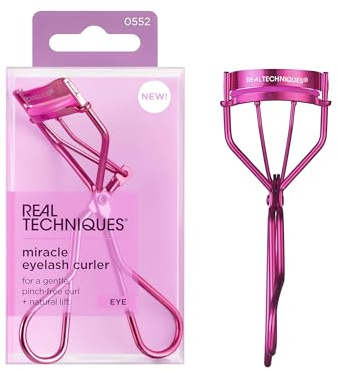 Real Techniques Miracle Wimpernzange, sanftes Tool für geliftete Wimpern, mit Mascara für mehr Volumen, Reisegröße, komfortabler Griff, ohne Kneifen, pink, tierversuchsfrei, 1 Stück
