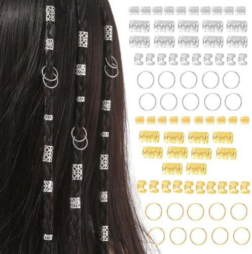 JYNXOR 80 Pcs Haarschmuck, Dreadlocks Schmuck Haarspiralen Clips, Festival Zubehör, Verstellbar Metall Cuffs Haar Flecht Ringe, Braids Haar Dreadlocks Zubehör Für Frauen Männer Zöpfe Dekoration