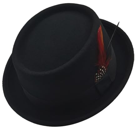Pork pie Herren Hut Damen Fedora Filzhut 100% Wolle Schwarz Trilby Hut
