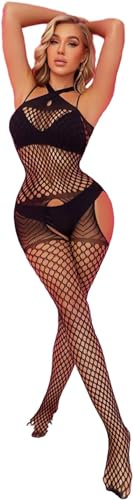 Sexy Dessous für Damen，Damen Fischnetz Bodys Dessous，Nahtlose Bodystocking catsuit Hohl Reizwäsche Strumpfhose,für Romantische Datum Tragen Reizwäsche
