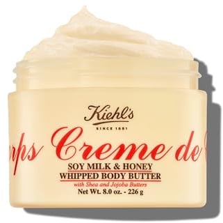 KIEHL'S Creme de Corps Whipped Body Butter, 226 g, reichhaltige Körperlotion mit Milch und Honig, 24 h Feuchtigkeitspflege für trockene Haut