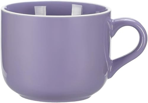 650ml XXL Keramik Tasse mit Henkel - Jumbotasse für Kaffee, Tee, Müsli, Suppen - Porzellan Suppenschüssel mit Griff (Lila)