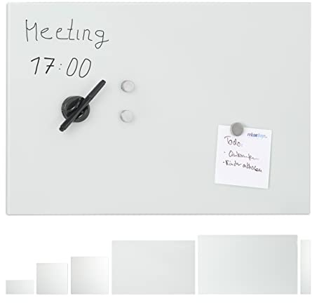 Relaxdays Glas-Magnetboard 60 x 40 cm, beschreibbar, Memboard, 3 Magneten, Sicherheitsglas, Magnettafel, weiß