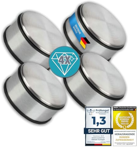 Designer Türstopper aus Edelstahl Gummi Türpuffer Türhalter Stopper 1,2kg (Silber 11x6cm, 4 Stück)