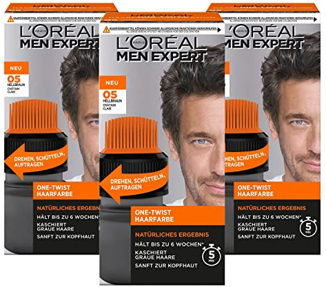 L'Oréal Paris 3 x Men Expert One Twist Haarfarbe Hellbraun 05 für Männer 0% Ammoniak; Anzahl Der Teile: 1, 180.0 milliliter, 0.36 kilograms