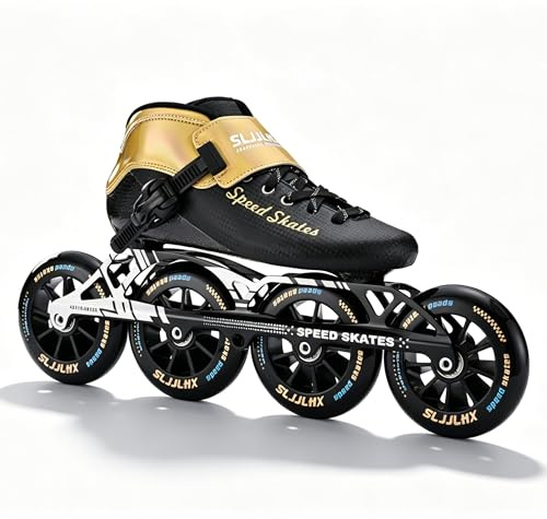 SLJJLHX Inline Speed Skates Erwachsene für Damen und Herren, Professionelle Fitness-Renn-Skates, Hochleistungs-Rollschuhlaufen, Schwarz (Schwarz, MEN8.5/WOMEN9.5)