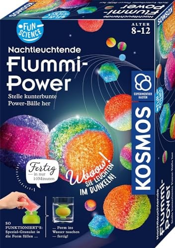 KOSMOS 654108 Fun Science - Nachtleuchtende Flummi-Power, Stelle 20 kunterbunte Power-Bälle her, Experimentierset für Einsteiger, Experimentierkasten, Flummi DIY