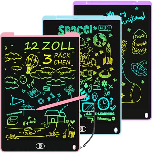 Electight 3 Stück LCD Schreibtafel für Kinder 12 Zoll, Maltafel Wiederverwendbare, Maltablett für Kinder mit Abschließbar Löschen Taste, Spielzeug Geschenke für Büro, Schule, Hause(Rosa+Blau+Violett)