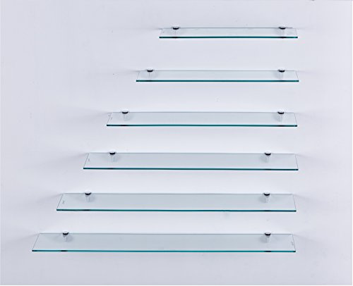 Euro Tische Wandregal aus Glas, 70 cm, Regal aus Glas, für Badezimmer, Duschregal aus klarem Glas mit 6 mm dickem Sicherheitsglas und Metallhalterungen (klar)