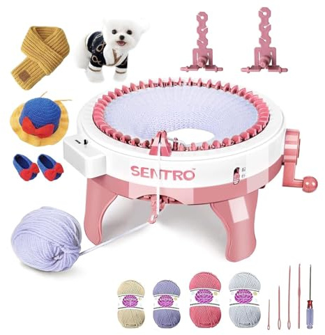 Zcvtbye SENTRO Strickmaschine, 48 Nadeln Strickmaschine mit Reihenzähler Stricken, DIY-Dualmodus strickmaschine für Socke, Mütze und Schal, Webrahmen für Kinder und Erwachsene