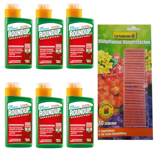 6 X 400 ml Roundup Express Konzentrat + 30er Gartenkrone Düngestäbchen (Unkrautvernichter)