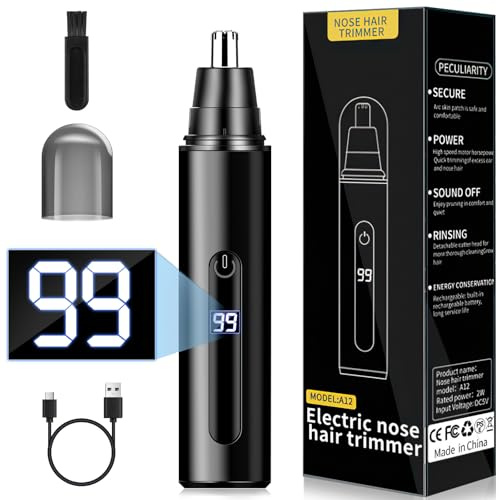 Nasenhaartrimmer, Nasenhaarschneider USB Wiederaufladbar, LCD Display Nasen und Ohrhaartrimmer für Herren &Frau, IPX7 Nasenhaarentferner entfernen Nasen-/ Ohrhaar, Nose Hair Trimmer