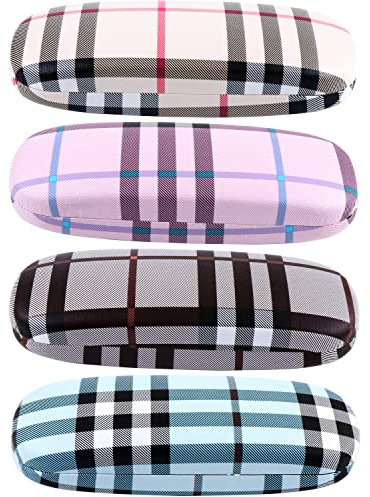 4 Stücke Hardcase Brillenetui, Hartschalen-Brillenetui, | Brillenetui Box Tragbare Harte Brillenetui mit Putztuch für Brillen und Sonnenbrillen (4 farben)