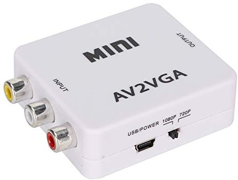Tbest Cinch auf vga, Adapter AV to vga, Av Auf Vga Video-Konverter,480P-Composite-Av-Zu-Vga-Adapter Tv-Set-Top-Box Audio-Video-Konverter (Weiß)