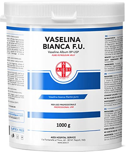 AIESI® Vaseline reine weiße Ph.Eur. (1 kg Glas), Für medizinische, dermatologische und professionelle Anwendungen, Made in Italy