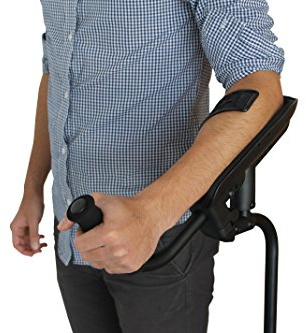 KMINA Unterarmgehstütze Links, Krücke mit Manschette, Schwarz (1 Stück) | Ergonomische Gehhilfe mit Softgriff für Erwachsene, Dämpfung für weniger Belastung, Patentiert, Modell Pro