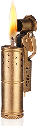 Ewiges Streichholz Benzin Feuerzeug Retro - Vintage Trench Lighter Messing aus 1. Weltkrieg - Dauerstreichholz Kerosin Grabenfeuerzeug Patronen Form - Unendliches Permanent Match Antik Replica WWII
