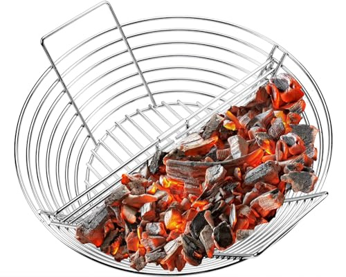 Ersatz Kamado Classic Joe Kohlekorb Klump-Aschekorb passt Big Green Egg Grill Groß - Edelstahl Kohlehalter mit Trennwand Räucherzubehör auch für andere 45,7 cm Holzkohlegrills