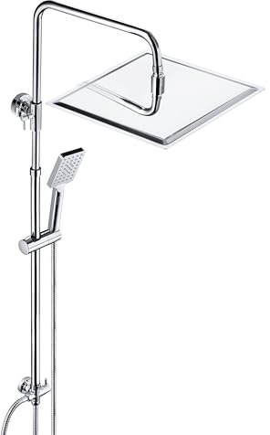 JOHO Duschset ohne Armatur, Chrom Duschstangeset Duschsäuleset, Regendusche Duschsystem Wassersparend mit Duschkopf aus rostfreiem Edelstahl 30x30cm eckig