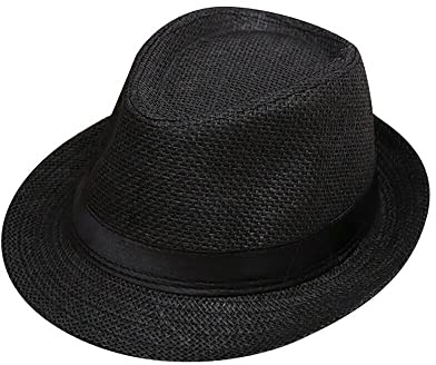 Boolavard Kinder Mädchen Jungen Sommer Fedora Strohhut Breite Krempe Floppy Strand Sonnenblende Hut (Schwarz)
