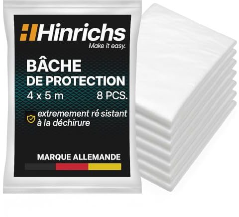 Hinrichs Abdeckfolie 8er Set à 4x5m - 160m² Malerfolie extra stark & transparent - Schutzfolie für Möbel & Böden - Maler Zubehör Plastikfolie zum abdecken - HDPE Folie mit 7my Stärke