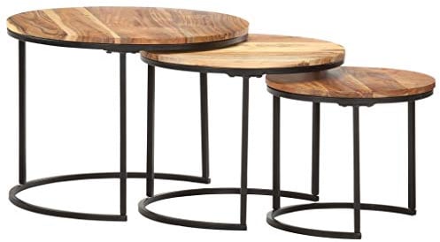 Tidyard 3er Set Couchtisch Satztische Satztisch-Set Beistelltisch in verschiedenen Größen aus massivem Akazienholz,Wohnzimmertisch Tischset Tisch Runder Seitentisch Sofatisch Kaffeetisch Tisch-Set