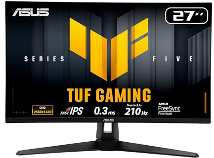 ASUS TUF Gaming VG27AQ5A 27 Zoll QHD Fast-IPS 210Hz Monitor | 2560 x 1440, ELMB Sync, 0,3ms Reaktionszeit, Lautsprecher, HDMI, DisplayPort, Gaming AI