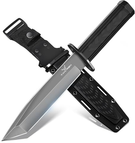 TAN REN Outdoor Messer D2 Stahl, Bushcraft Messer mit Scheide, Camping | Robustes Outdoor-Messer für Camping, Trekking & Wandern mit ergonomischem Griff – ideal für Outdoor-Fans in Schwarz