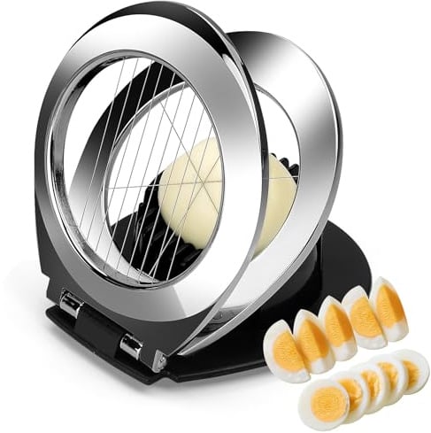 BIBURY Eierschneider aus Edelstahl, Eischneidewerkzeug, 2 in 1 Eierschneider Metall aus 304 Edelstahl, Professional Egg Slicer Schneider für Eier, Pilze, Erdbeeren, weiches Obst(spülmaschinenfest)