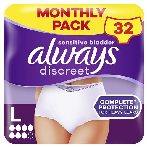 Always Discreet Inkontinenz-Höschen Plus Für Frauen, L, 32 Höschen, Verhindert Auslaufen Und Gerüche, Angenehm Und Kaum Spürbar