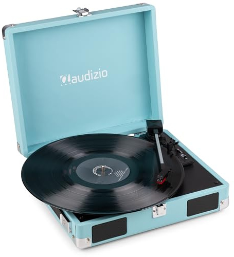 Audizio RP111BL - Koffer Plattenspieler mit Lautsprecher | Autostopp | 33/45/78 RPM | RCA | Kopfhöreranschluss | Schallplattenspieler Retro | Turntable Vinyl Player | Gramofon Record Player, Blau