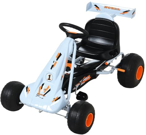 HOMCOM Gokart Tretauto mit Handbremse für Kinder ab 3 Jahren Hellblau | Verstellbarem Sitz, Pedal, Vor- und Rückwärtsgang, Kettcar, Tretfahrzeug, Kinderfahrzeug, Kinderspielzeug, Pedal-Gokart