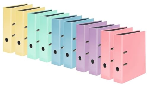 Original Falken 10er Pack PastellColor-Ordner. Made in Germany. 8 cm breit DIN A4 Pastell-Farbe farbig sortiert Ringordner Aktenordner Briefordner Büroordner Plastikordner Motivordner