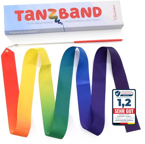 Kleintober Premium Gymnastikband mit Stab I Kinder Regenbogen Band I Gymnastik Band I Tanzband I mit Bilderanleitung für Übungen I optimales Geschenk für Mädchen I Mitgebsel I Kindergeburtstag