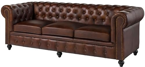 MASSIVMOEBEL24.DE | Sofa 3-Sitzer Chesterfield Echtleder 218x82x76 braun Chesterfield #103