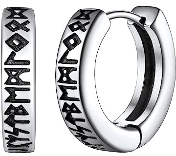 FaithHeart Wikinger Rune Ohrstecker für Herren Damen Edelstah Nordischer Wikinger Rune Creolen Ohrstecker Punk Stil Piercing Ohrschmuck mit Geshenkebox für Freunden Ehemann
