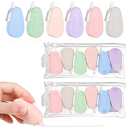Newofview 12 Stück Korrekturroller Korrekturmaus mit Schutzkappe 5m x 5mm | Correction Tape Mini Korrekturband für Kinder Schüler Studenten Büro Office Schule, Kawaii Schulsachen