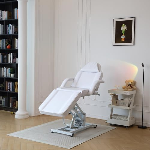 LSBIKE Professionelle Kosmetikliege Elektrisch, Verstellbare Tattoo Liege Massageliege mit abnehmbaren Armlehnen & Kopfteile – Elektrische Kosmetikstuhl Set für Spa, Tattoo, Gesichtspflege (Weiß)