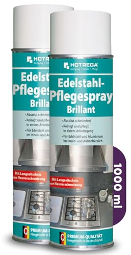 HOTREGA Edelstahl-Pflegespray Brillant 2x 500ml | Schlierenfreie Reinigung & Pflege | Vermindert Fingerabdrücke | Für Küche, Haushalt & Geräte