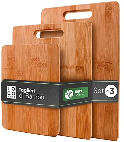 Loco Bird Schneidebrett Holz 3er Set - 33x22cm / 28x22cm / 15x22cm - Holzbrett für die Küche - messerschonender Holzschneidebrett, Chopping board, Küchenbrett, Kitchen Cutting Board Wood, Schneidbrett