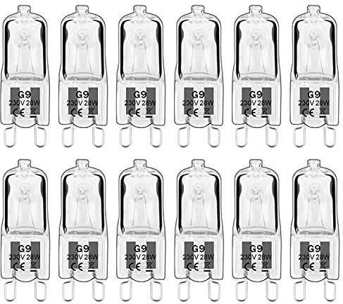 Haraqi 12 Stück G9 Halogenlampen 230V 28W 310lm G9 Glühbirne, 2800K Warmweiß,Kapselglühlampen Dimmbar, Kein Flackern