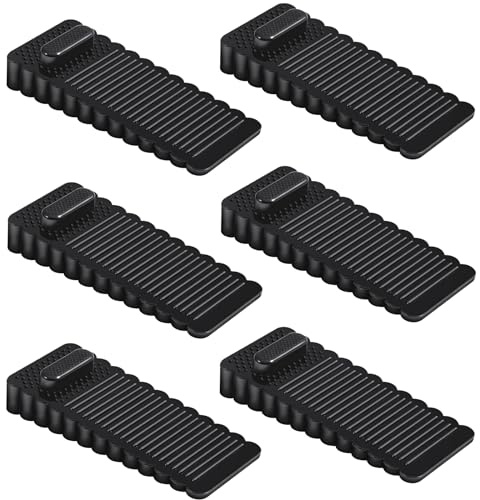 Vinabo Türstopper, 6 Stück Türkeil, Door Stopper Höhenverstellbar, PVC Kratzfester Rutschfester, Stapelbarer Türstopper Boden für Türen und Böden aus verschiedenen Materialien-Schwarz
