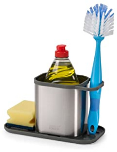 Joseph Joseph Duo Spültischablage Arbeitsplatte Caddy Organizer, Schwammhalter, Edelstahl, Rostfreier Stahl, Silber