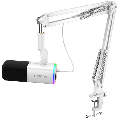 MAONO XLR/USB Gaming Mikrofon mit Arm: Dynamisches Mikrofon mit Software, Stummschalttaste, Gain-Regler, für Streaming/Podcast, PC, Aufnahme, YouTube-Inhaltserstellung, Chat, PS4/5 (PD100XS Weiß)