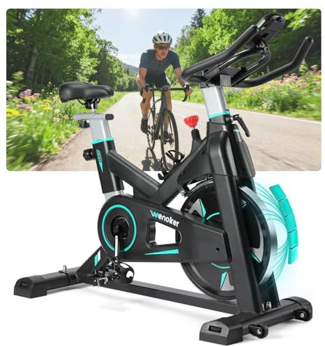 Wenoker Heimtrainer Fahrrad mit Magnetischem Widerstand, Leises Hometrainer mit APP, Tablet-Halterung, Verstellbarer Sitz, Verstarkter H-Rahmen, Indoor Kardio Training, Bis 160KG
