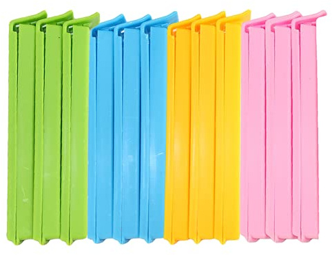 12 Stück Verschlussclips, Dichtungsclip, Verschluss Clips, Kunststoff Verschlussklammer, Beutelklammern, Luftdicht Beutelclips für Aufbewahren