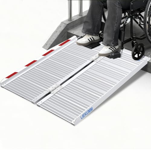 LIEKUMM Rollstuhlrampe 91 cm, 300 kg Tragkraft Aluminium Rampe Rollstuhl | Rutschfeste, Tragbare Rollstuhlrampe Klappbar, Rollstuhlrampe Türschwelle für Treppen, Stufen und Kinderwagen